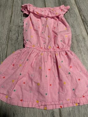 Girls' Pink Striped Sundress with Colorful Dot Embroidery 4/5